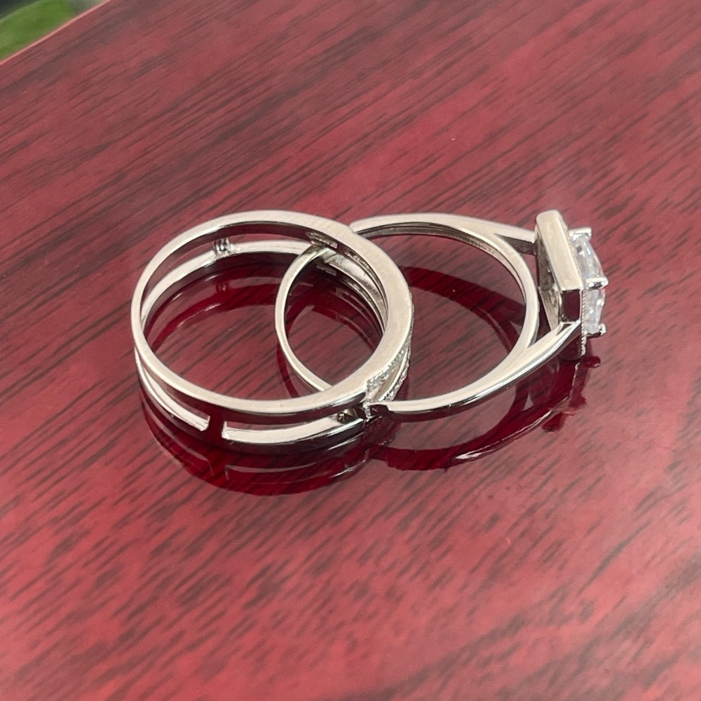 Solid Silver 925 Double Wedding Emgagement Ring S… - image 2